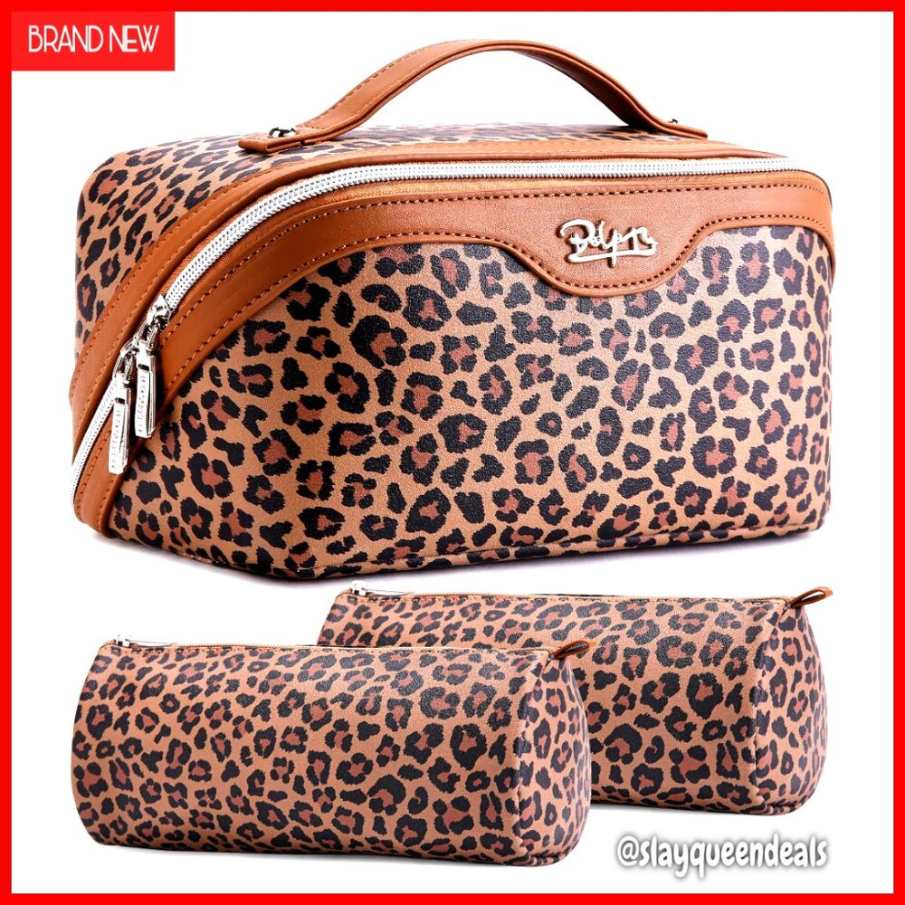 3-Piece Travel Makeup Bag Set with Handle, Waterproof Vegan Leather, Large